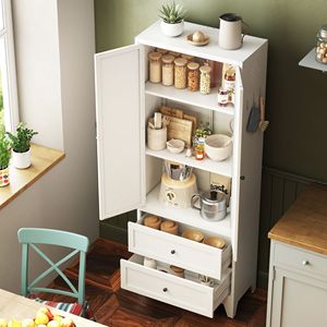 72-Inch <b>White</b> Freestanding Pantry <b>Cabinet</b> with 2 Drawers Heavy Duty Kitchen <b>Storage</b> Organizer Adjustable Shelves - Product Image 2
