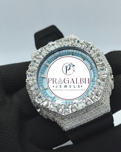Montre de luxe Pragalbh Jewels sertie de diamants, pavé de moissanite, quartz, acier inoxydable, bracelet en caoutchouc, montre pour homme style hip hop - Product Image 3