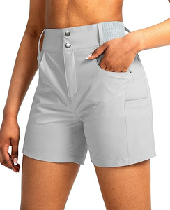 Shorts cargo taille haute pour femmes, couleur unie, tricotés, respirants, avec fermeture à pression, vêtements de sport décontractés - Product Image 1