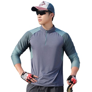 Alta calidad 90% poliéster 10% Spandex secado rápido cuarto Zip exterior activo superior manga larga entrenamiento correr gimnasio camisa para hombres - Product Image 5