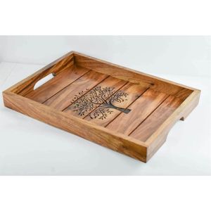 <b>Rustic</b> Rectangular Wood Serving Tray with Handles for <b>Coffee</b> <b>Table</b> Ottoman Decorative Handmade Wooden Food Tray for Home Decor - Product Image 5