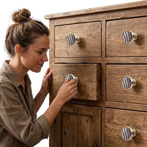 Ba Round Brass Cabinet <b>Knob</b> with Blue Weave Design Modern Kitchen & <b>Dresser</b> Furniture Handle Durable - Product Image 2