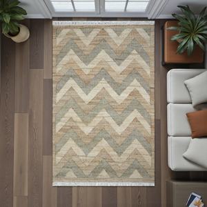 Tapis en jute abstrait moderne fait main, tissage plat en fibres naturelles, écologique, pour salon - Product Image 4