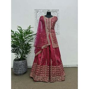 ผ้าไหมแบบโมโนปักเรียงตามลำดับสำหรับนักออกแบบวังกับลูกพีช Dupatta - Product Image 1