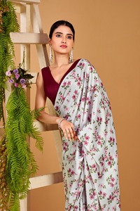 Indian Traditional Ethnic Satin Silk <b>Saree</b> in Floral Print for Casual Wear and Festive Function for Women Fancy Trendy Outfit - Product Image 2