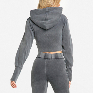 OEM Women's Cotton/Polyester Fleece Winter Printed <b>Zip</b>-<b>Up</b> Breathable Anti-pilling High Quality Lightweight <b>Cropped</b> <b>Hoodie</b> - Product Image 5