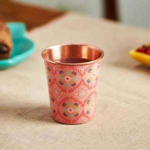 Colorful Copper Tumbler Floral <b>Enamel</b> Printed Drinking <b>Cup</b> Handmade Indian Metal Drinkware Traditional Tableware Gift Home Use - Product Image 3