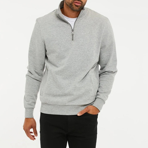 Sweat-shirt gris pour homme à col zippé, coupe classique, couleur unie, décontracté, col montant, 100 % coton French Terry, idéal pour l'automne - Product Image 1