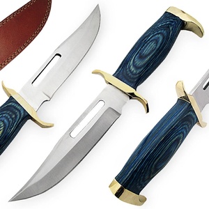 Couteau de Bushcraft professionnel A&M ENTERPRISES à lame fixe en acier inoxydable, pointe tombante, 12 pouces, manche en Micarta bleu, étui en cuir - Product Image 3