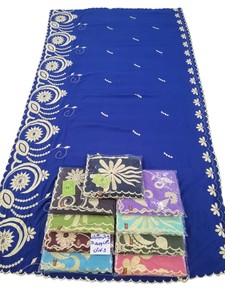 Châle brodé en voile de coton bleu pour femme, motif floral, usage quotidien, écharpe ethnique Inde Pakistan, léger et respirant - Product Image 3
