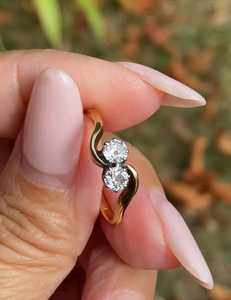 Anillo floral Toi Et Moi con diamante talla redonda de mina antigua, cultivado en laboratorio, oro macizo de 14K, para boda de mujer, regalo sorpresa para parejas - Product Image 1