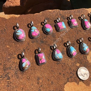 Jewelry Perfections Silver Plated Bohemian Bezel Pendants with Cotton Candy Turquoise Mix Shapes Fashionable Women's <b>Lockets</b> - Product Image 3