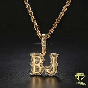 Collar de Lujo con Colgante de Letra y Cadena de Cuerda, Plata de Ley 925 con Diamantes de Moissanita - Product Image 4