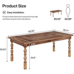 Tavolo da pranzo per 4-6 persone grande rettangolo in legno tavolo da pranzo da cucina per cucina e sala da pranzo - Product Image 6