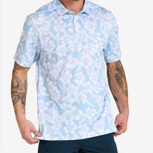 Chemise décontractée pour homme en polyester Oxford bleu clair uni à manches courtes, respirante, avec logo imprimé numériquement sur le devant, en tissu tricoté - Product Image 5
