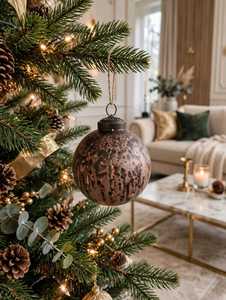 ลูกบอลคริสต์มาสแก้วทำมือแบบวินเทจ ตกแต่งลายเพ้นท์สีน้ำตาลจุดๆ สำหรับแขวนประดับต้นคริสต์มาส - Product Image 1