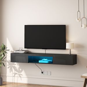 Modern 63\" <b>Wall</b>-Mounted <b>Floating</b> TV Stand with 16 Color LEDs 55 60 65\" Entertainment Center Cabinet - Product Image 6