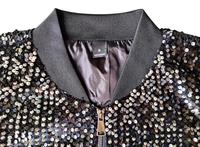 Blouson Bomber Homme à Paillettes Col Montant Fermeture Éclair Coupe-Vent Décontracté Printemps Coupe Droite Motif Uni Polyester