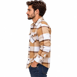 Camisa de franela a cuadros de manga larga para hombre, informal, con cuello vuelto, botones y bolsillos en el pecho, transpirable, teñida con hilo, para otoño - Product Image 4