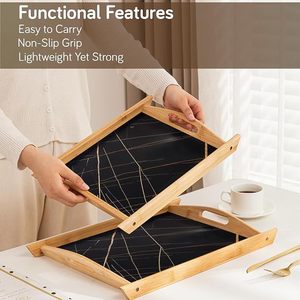Bamboo Decorative Serving Tray with Liner Non Slip Food Grade Dessert Beverage Carrier for Home Party - Product Image 2