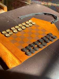 Leather Magnetic <b>Backgammon</b> <b>Set</b> Foldable Travel Game for Outdoor & Party Use Orange with Fabric Tag - Product Image 3