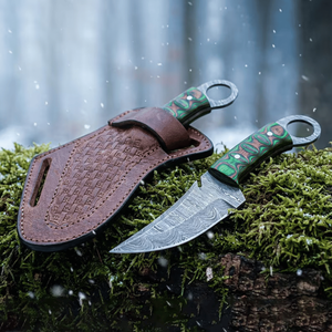 Cuchillo de caza y desollado de acero de Damasco hecho a mano, mango de madera Pakka, hoja recta, grado industrial, fijo, para camping al aire libre, OEM - Product Image 1