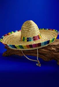 Sombrero Mexicano de Paja Natural Hecho a Mano, Rayado en Amarillo, Rosa, Azul y Morado, para Fiestas en la Playa, Unisex para Adultos - Product Image 3