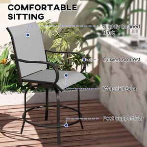 Set di 2 Sgabelli da Bar Moderni Grigi per Esterni, Girevoli a 360° con Caratteristiche Morbide e Robuste per Patio, Seminterrato e Intrattenimento in Cucina - Product Image 5