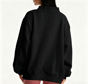 Sudadera de cuello alto para mujer, oversize, negra, con logo personalizado, de forro polar, informal, para actividades deportivas - Product Image 3