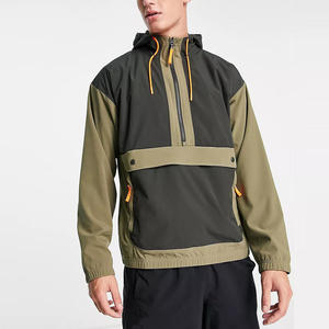 <b>Men</b> Winter Color Block Stand <b>Half</b> <b>Zip</b> Windbreaker <b>Jacket</b> Waterproof Windproof Hooded Anorak Outerwear for Outdoor Training - Product Image 1