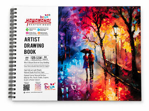 Hawamahal <b>A4</b> <b>Sketch</b> <b>Book</b> 125 GSM 50 Sheets Spiral Bound Artist Drawing <b>Book</b> Acid Free Paper for Pencil Charcoal - Product Image 1