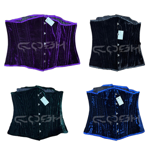 <b>Underbust</b> Steelboned Black Velvet Corset With Black Satin Trim With Busk Closure - Product Image 5