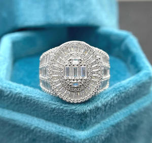 Baguette & Round Cut Moissanite Diamond Engagement <b>Ring</b> for Men Hip Hop Chunky <b>Statement</b> <b>Ring</b> 925 Silver Iced Out Style Jewelry - Product Image 1