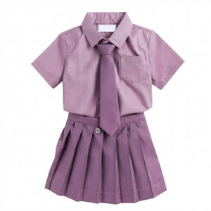 Camisa escolar Oxford morada para niñas con corbata y falda plisada, conjunto de uniforme escolar de algodón para primaria - Product Image 1