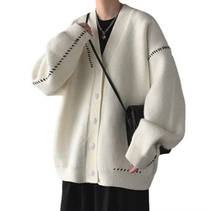 เสื้อคาร์ดิแกนผู้ชายแบบเรียบ คอวี ไหล่ตก ติดกระดุม กันยับ เนื้อหนา อุ่น สำหรับฤดูหนาว ทำจากผ้าขนสัตว์/ไนลอน - Product Image 1