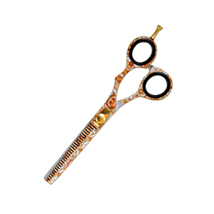 Ciseaux à effiler les cheveux en acier inoxydable de qualité supérieure, lame affûtée, pour droitiers, manche en caoutchouc, ciseaux à effiler les cheveux dorés à pointe barbelée - Product Image 2