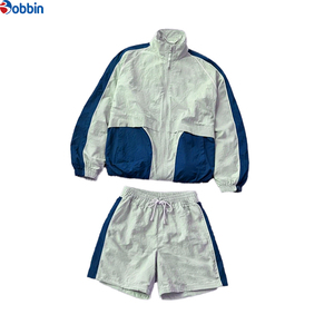 Conjunto de Chaqueta y Pantalones Cortos Unisex de Verano, Cortavientos, Personalizado, de Nailon Ligero, con Parches y Rayas, Estilo Deportivo Informal - Product Image 4