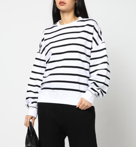 เสื้อฮู้ดดี้โอเวอร์ไซส์ผู้หญิง สไตล์วินเทจ เสื้อฮู้ดคู่รัก ทรงหลวม ไหล่ตก ลายทาง เสื้อสเวตเชิ้ตโอเวอร์ไซส์ แฟชั่นสตรีทแวร์ - Product Image 2