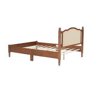 Cadre de lit vintage Queen Size avec lattes en bois de noyer et tête de lit en rotin naturel – Arrivée prévue - Product Image 6