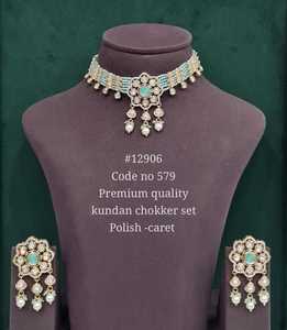 12906Green Kundan <b>Choker</b> Necklace Set With Earrings Premium Ethnic Pearl Moti Caret Tone Jewelry <b>For</b> <b>Women</b> Wedding Party Wear - Product Image 6