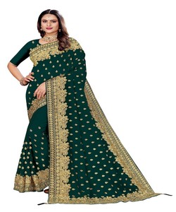 Sari de diseño Georgette con bordado y blusa sin coser 63697 Listo para enviar a EE. UU. y Europa, venta al por mayor de saris indios - Product Image 1
