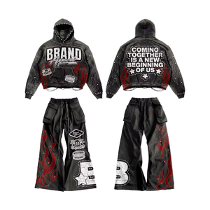 King <b>Boy</b> Hooded Tracksuit Set Solid Full Sleeve Loose Fit Streetwear Adult Winter Eco-Friendly Acid <b>Wash</b> Heavyweight Drawstring - Product Image 1