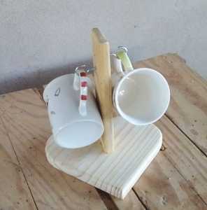 Wooden Mug <b>Tree</b> <b>Stand</b> Round Base Vertical Pole Holds Four Ceramic Mugs Elegant Kitchen Organizer Stylish Functional Modern - Product Image 6