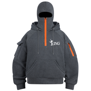 Custom Streetwear Solid Hooded Polyester/Cotton Casual Heavyweight Fleece Thermal <b>Lined</b> Autumn Washed Zipper-Up <b>Coat</b> Arm Sleeve - Product Image 4