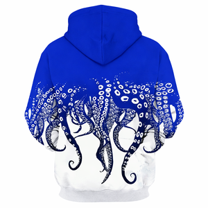 Wholesale <b>Men's</b> Custom Sublimated white royal blue octopus print hoodie Breathable Quick Dry Solid Winter Hoodies OEM Service - Product Image 2