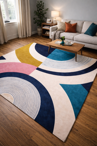 Tapis en laine tufté à la main, style Bauhaus, moderne du milieu du siècle, Memphis, géométrique coloré, abstrait, tapis de salon, tapis sur mesure OEM - Product Image 6