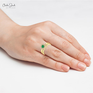 Top Products Zambian Emerald 5mm Round Cut & Diamond Halo Braided Stacking <b>Ring</b> with 14k Solid Gold Promise <b>Ring</b> for <b>Couple</b> - Product Image 5