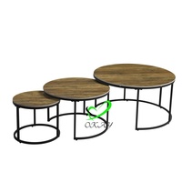 Ensemble de table basse et de table d'appoint ronde en bois au design moderne avec cadre en métal doré, facile à nettoyer, pour le salon, meubles de maison