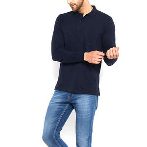Polo de Manga Larga para Hombre, Color Azul Marino, Estilo Casual, Transpirable, Elegante, de Algodón - Product Image 1