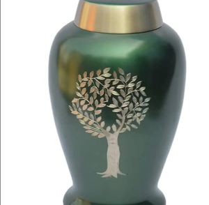 Green Metal Cremation Urn Tree <b>Memorial</b> Urn Tabletop Ashes Cremation <b>Keepsake</b> Urn for Home Decor - Product Image 1